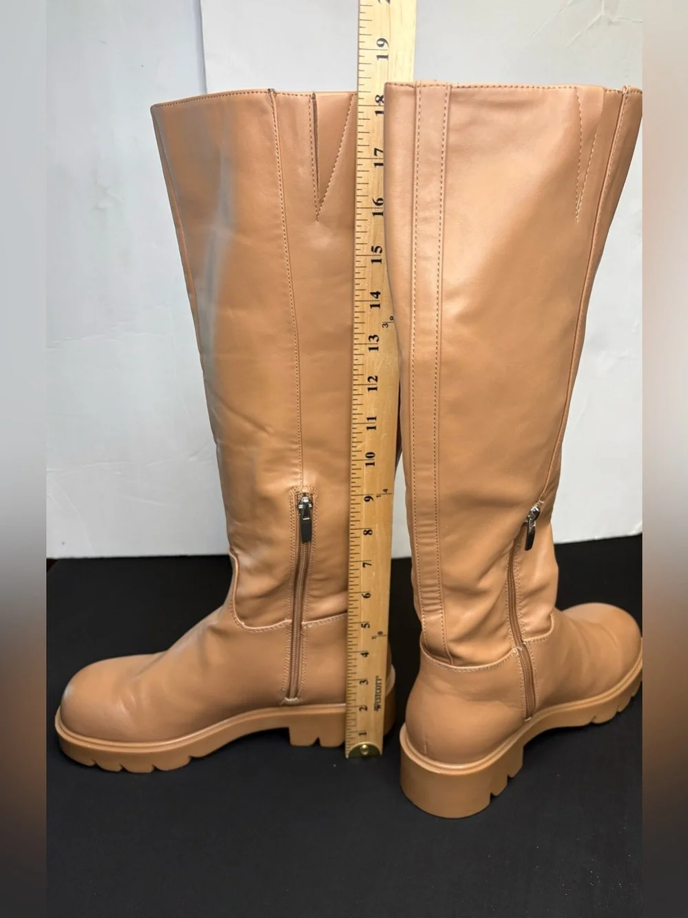 Nine West Womens Beige Knee High Boots Side Zip Chunky Sole Sz 8